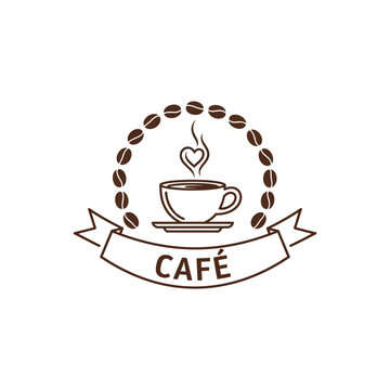 Coffee shop logo featuring a cup and beans design