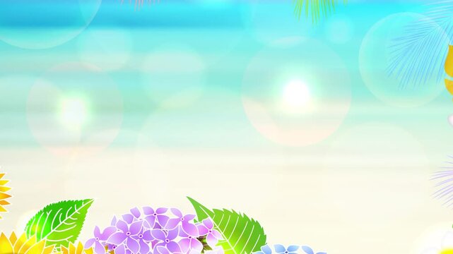 Summer Beach Scene with Sunflowers and Hydrangea Flowers