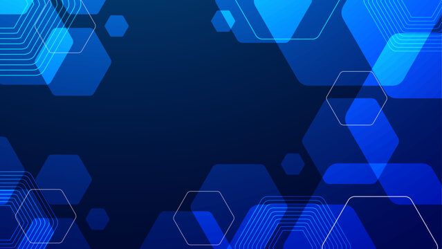 Futuristic blue background with glowing hexagon shapes and technical line patterns for cyber security and network technology themes