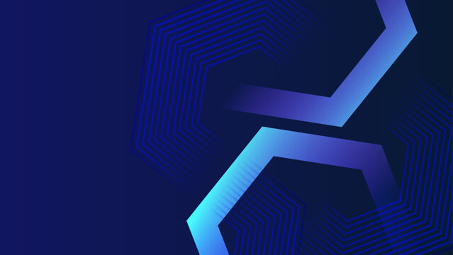Abstract blue background with glowing geometric hexagon lines and dark digital technology patterns for corporate presentation