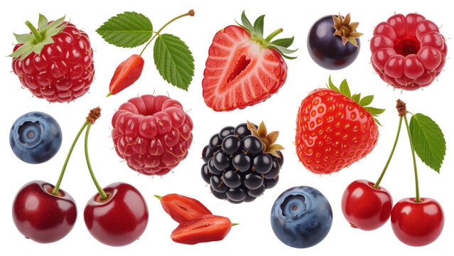 Assorted fresh colorful berries collection with strawberries, raspberries, and blackberries Vector