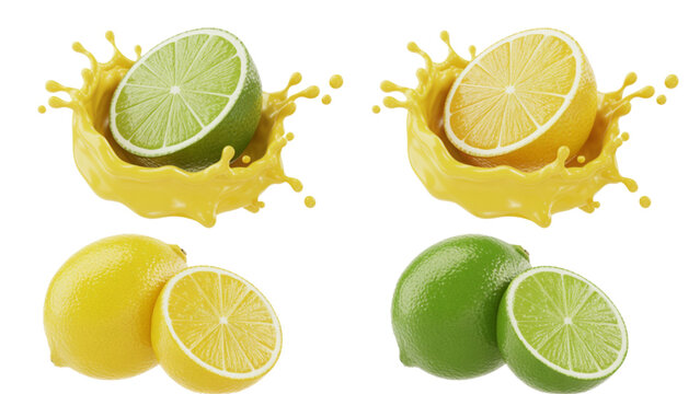 Colorful citrus fruits with juice splashes in vibrant background Vector
