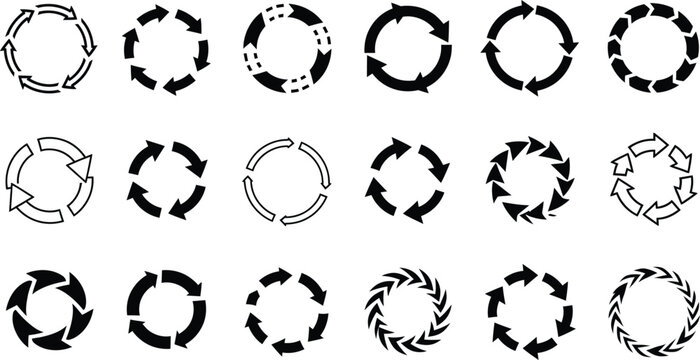 Collection of circular arrow representing cycles and processes circle rotation