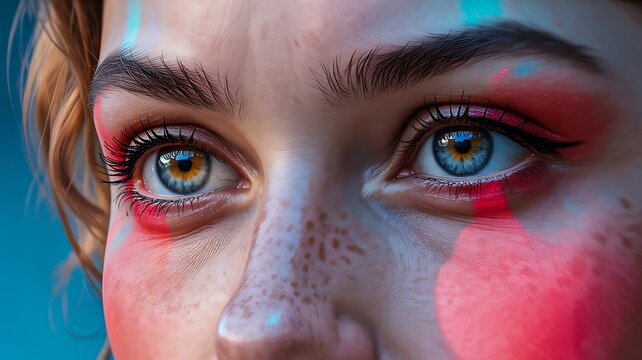 Close up of colorful eyes with creative makeup representing beauty fashion and artistic expression