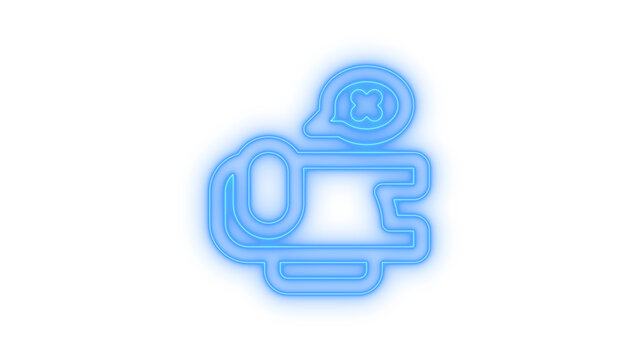 Bright colorful blue neon outline of a python programming language logo with an error cross symbol in a speech bubble, modern icon isolated on transparent background
