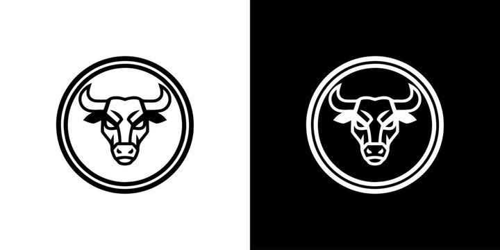 Bull Head Logo Design in Black and White Circles.