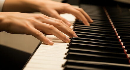 Fototapeta premium Person Play Piano Keyboard, Music Practice and Creative Expression Concept