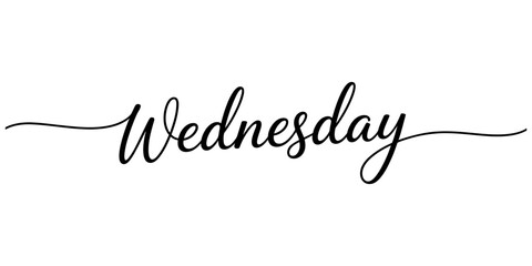 Wednesday word written in elegant black cursive calligraphy script style with a continuous flowing line design for creative typography and daily planning © Vector Line Drawing