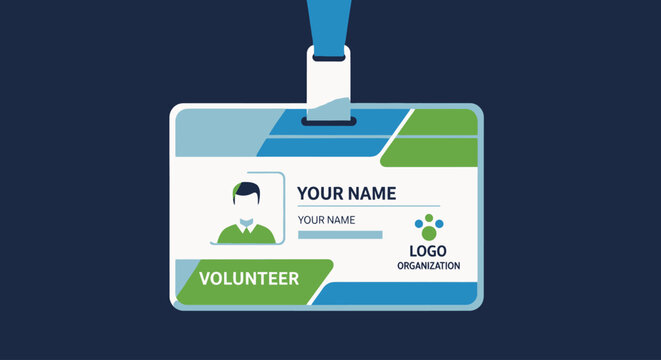 Volunteer ID badge template with name tag and logo