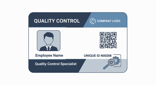 Quality control ID badge with QR code and company logo