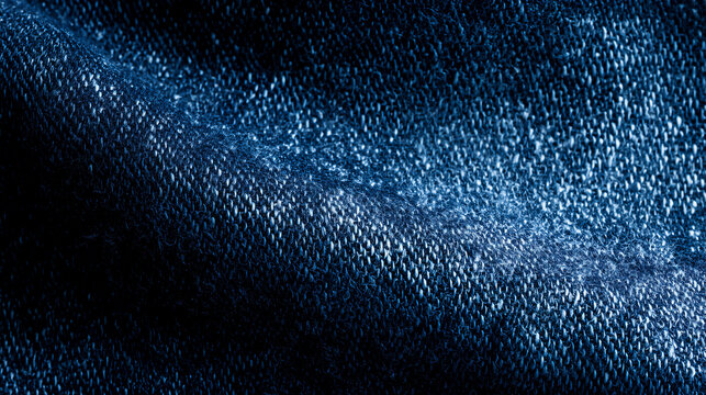 Close up of dark blue denim fabric texture with soft waves