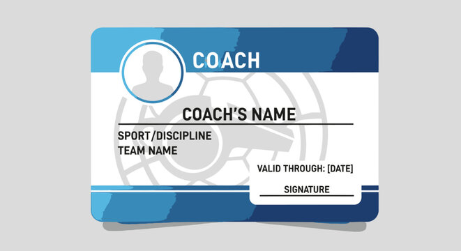 Coach ID card sports coach identification badge team staff credential