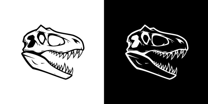 Dinosaur Skull Illustration - Contrasting Black and White Renderings.