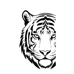 Fototapeta premium A striking black and white illustration of a tiger's face, focusing on its intense eyes and distinctive stripes.