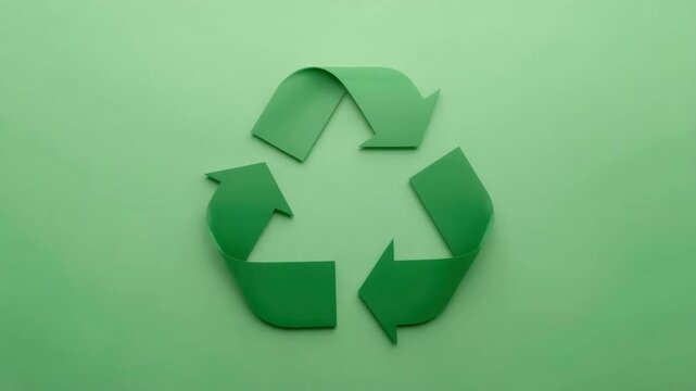 Green paper recycle symbol with folded arrow segments forming circular sustainability icon recycled