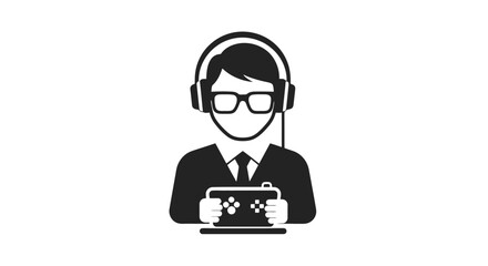 Man Wearing Headphones Playing Video Game. © Embop