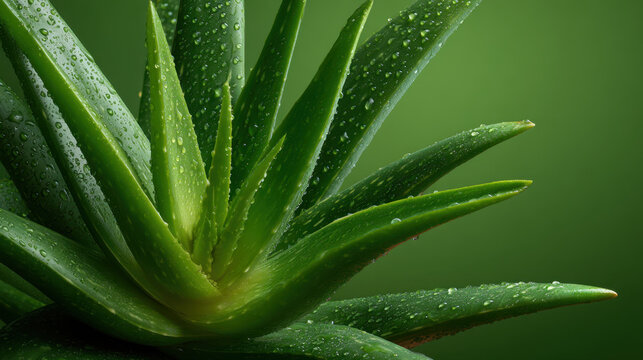 Aloe vera plant succulent leaf green plant water droplet closeup macro botanical fresh natural texture