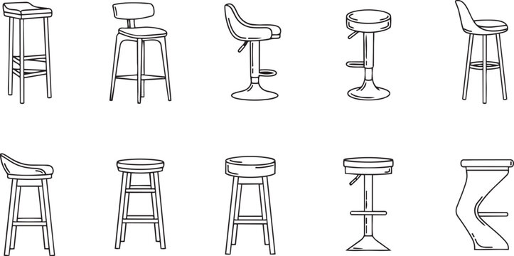 Bar stool line art icon set furniture collection vector illustration isolated on white background