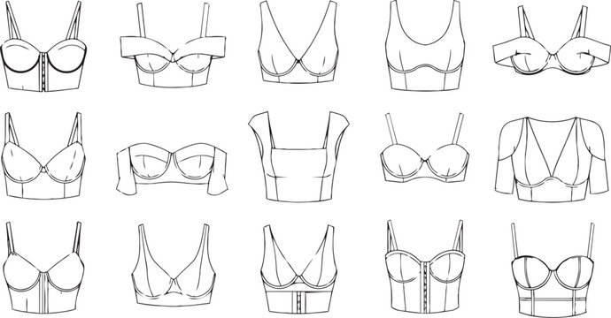 Fashion apparel sketch set bra bustier design vector illustration isolated