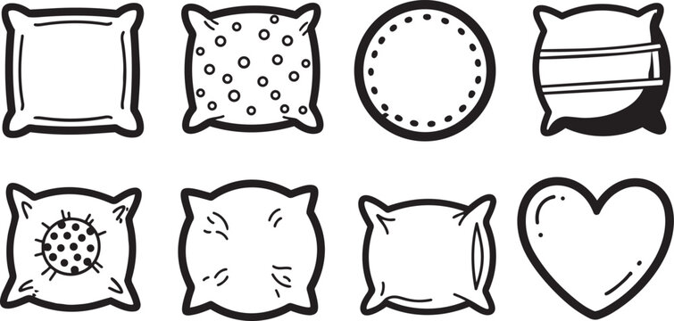 Sticker style pillow doodle icon set cozy cushion vector illustration isolated on white background