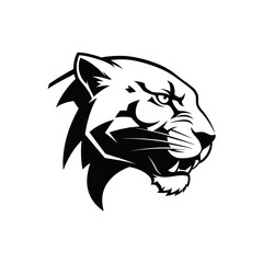 Obraz premium A striking black and white illustration of a fierce cougar's head in profile.