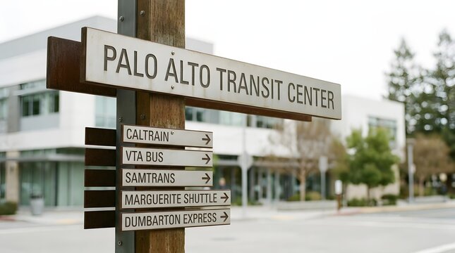 Palo Alto Transit Center directional signs for Caltrain VTA Bus SamTrans Marguerite Shuttle Dumbarton Express