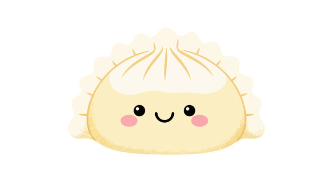 Adorable steamed bun with a delicate, flower-like pleat design, radiating warmth and happiness in a delightful culinary illustration