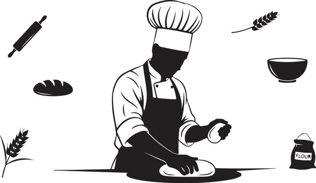 Chef preparing dough with baking tools and ingredients baker