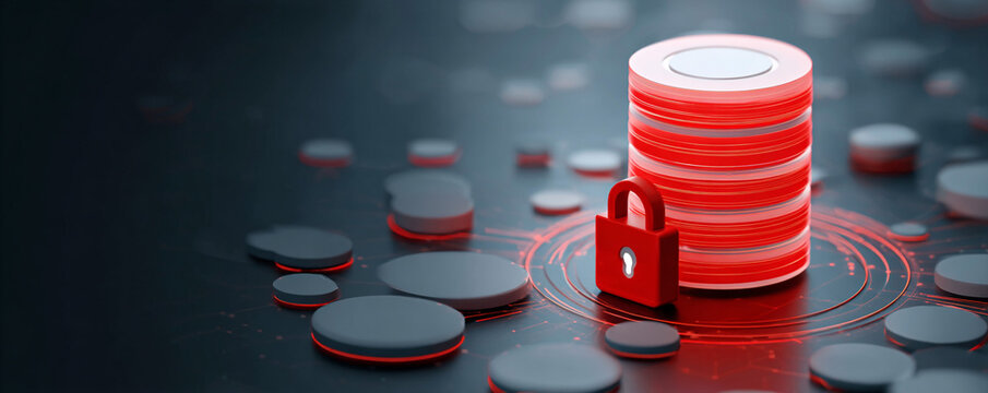 Animated data protection icon with layered database and lock 32k ultra HD