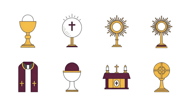 Religious Icons and Symbols Collection: Chalice Monstrance Ciborium Chasuble and Altar