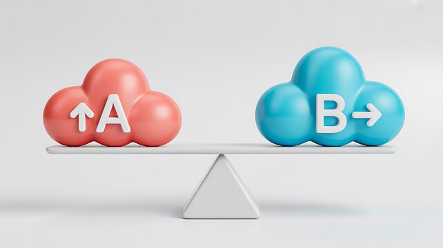 A b testing concept with balance scale comparing options for decision making and business strategy