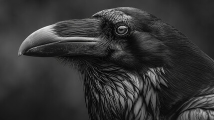 Obraz premium Dark Bird Portrait Featuring Raven Face and Textured Feathers