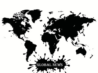 Fototapeta premium Global news map with ink splatter effect worldwide