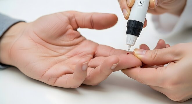 Medical professional performing blood glucose test on patient