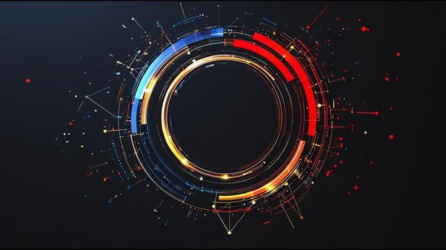 Abstract black background with Colorful circle lines. Digital future technology . Abstract business connection of lines from nodes innovation of communication in the network.