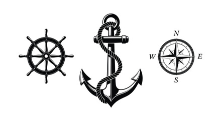 A nautical symbol with an anchor and steering wheel © MohammadMasud