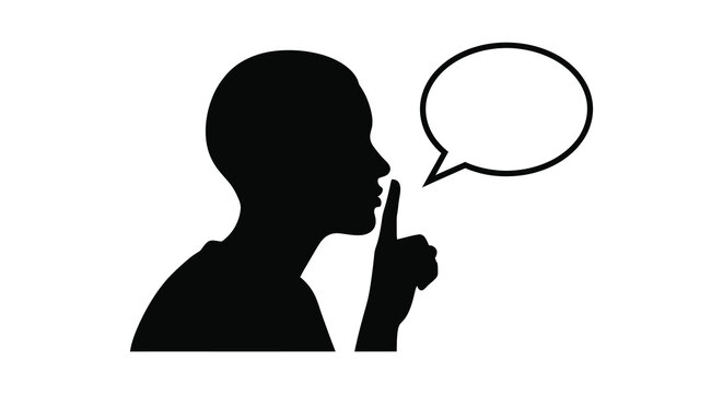 person with finger on lips and speech bubble silhouette high quality professional detailed modern elegant stylish clean crisp vibrant colorful digital