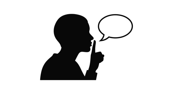 silhouette of person gesturing silence with speech bubble silhouette high quality professional detailed modern elegant stylish clean crisp vibrant colorful digital