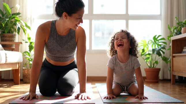 International Family Day mother daughter yoga exercise laughing healthy bonding celebration campaign poster banner social media greeting card design