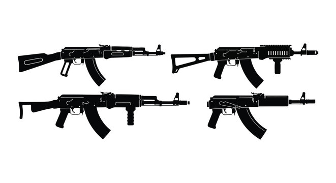 assault rifle silhouettes on white background silhouette