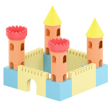 Colorful Toy Castle Made of Blocks for Childrens Play.