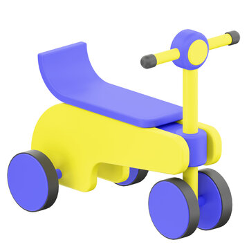 Brightly Colored Childrens RideOn Toy Bicycle with Four Wheels.