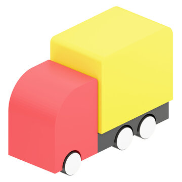 Simple 3D Isometric Red and Yellow Delivery Truck Illustration