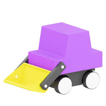 Purple toy bulldozer with yellow shovel