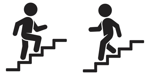 Man walking stairs icon set, vector illustration, up and down steps, progress and direction symbols, staircase movement, user interface icons, clean modern design © Alamin by vision 2