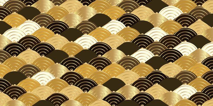 Elegant Japanese Seigaiha Wave Pattern in Gold