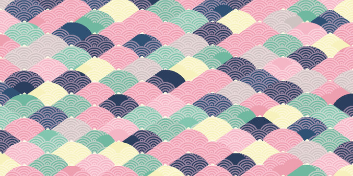 Traditional Japanese Seigaiha Pattern with Soft Pastel Waves