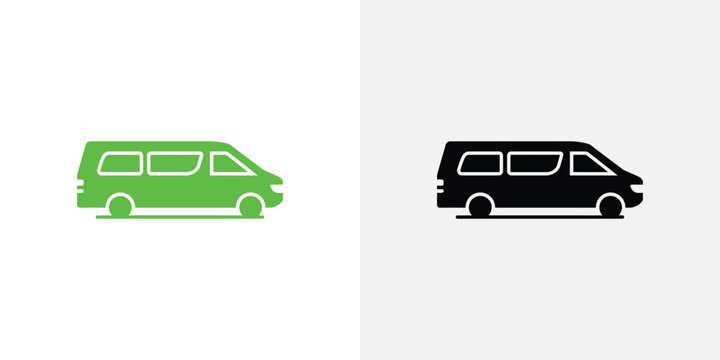 Green van and black suv side by side isolated on white background