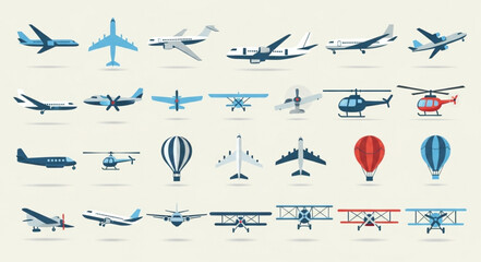 Collection of various aircraft and hot air balloons. © Dodi