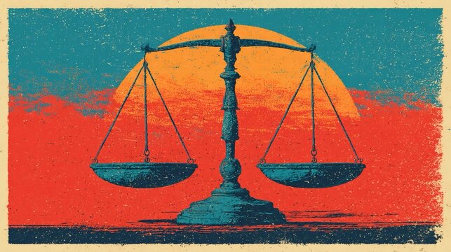 Abstract Silhouette of Scales of Justice Symbolizing Fairness and Ethical Governance - Modern vector design emphasizing impartial decision-making, legal integrity, and ethical responsibility.